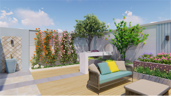 青岛庭院设计案例展示：55㎡简约美式小庭院也可以这么美